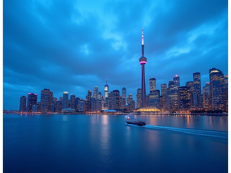 Panoramic Toronto city skyline at dusk